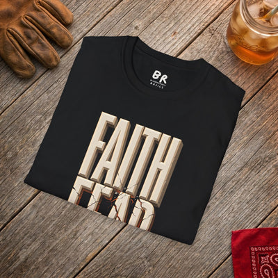 Faith Over Fear Shirt — Isaiah 41:10 Cracked Stone Bible Verse Tee in Black