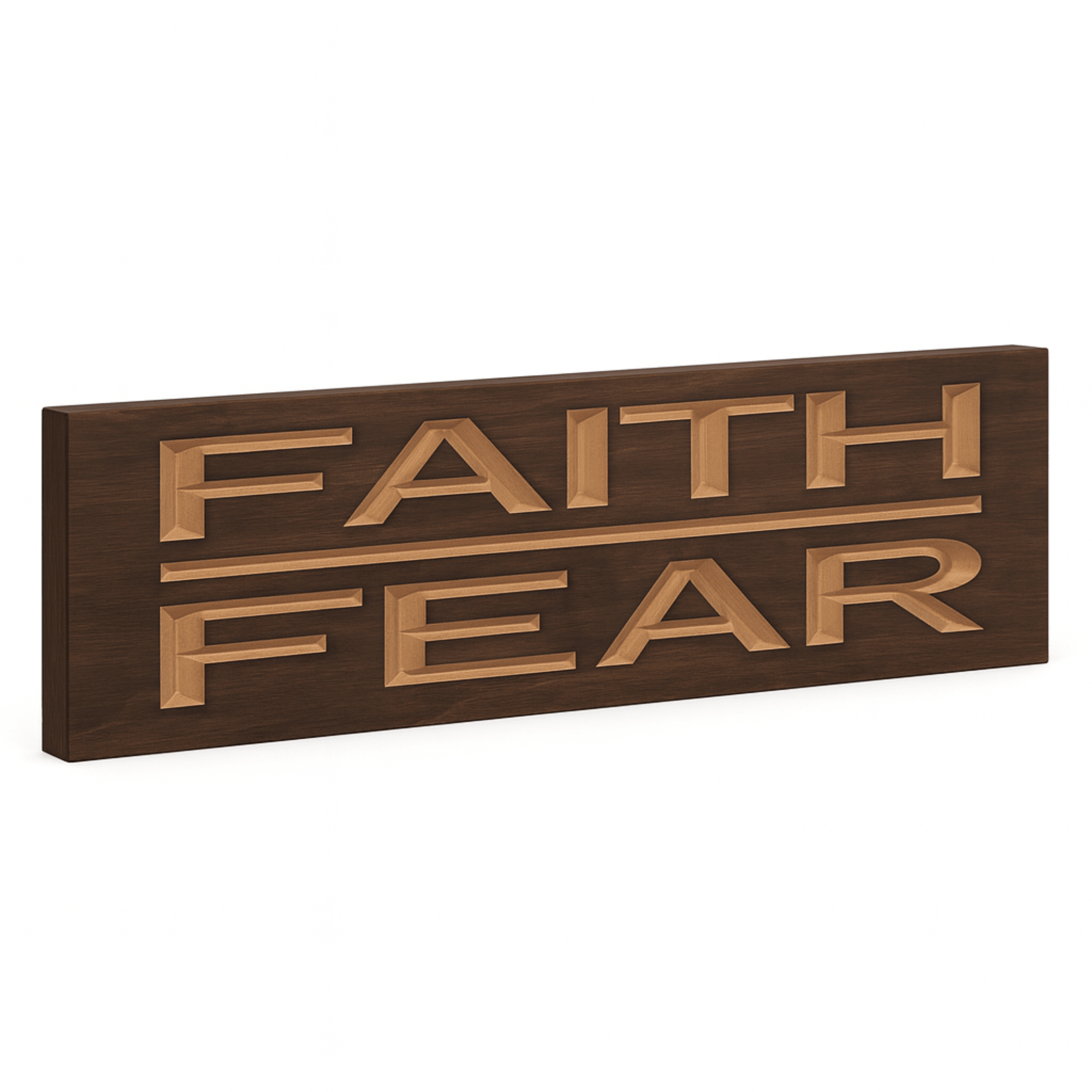 faith-over-fear-sign-angle-view - faith over fear wooden sign wood sign by Bluegrass Gifts, handmade in Kentucky