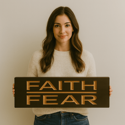 faith-over-fear-sign-closeup-carved-letters - faith over fear wooden sign wood sign by Bluegrass Gifts, handmade in Kentucky
