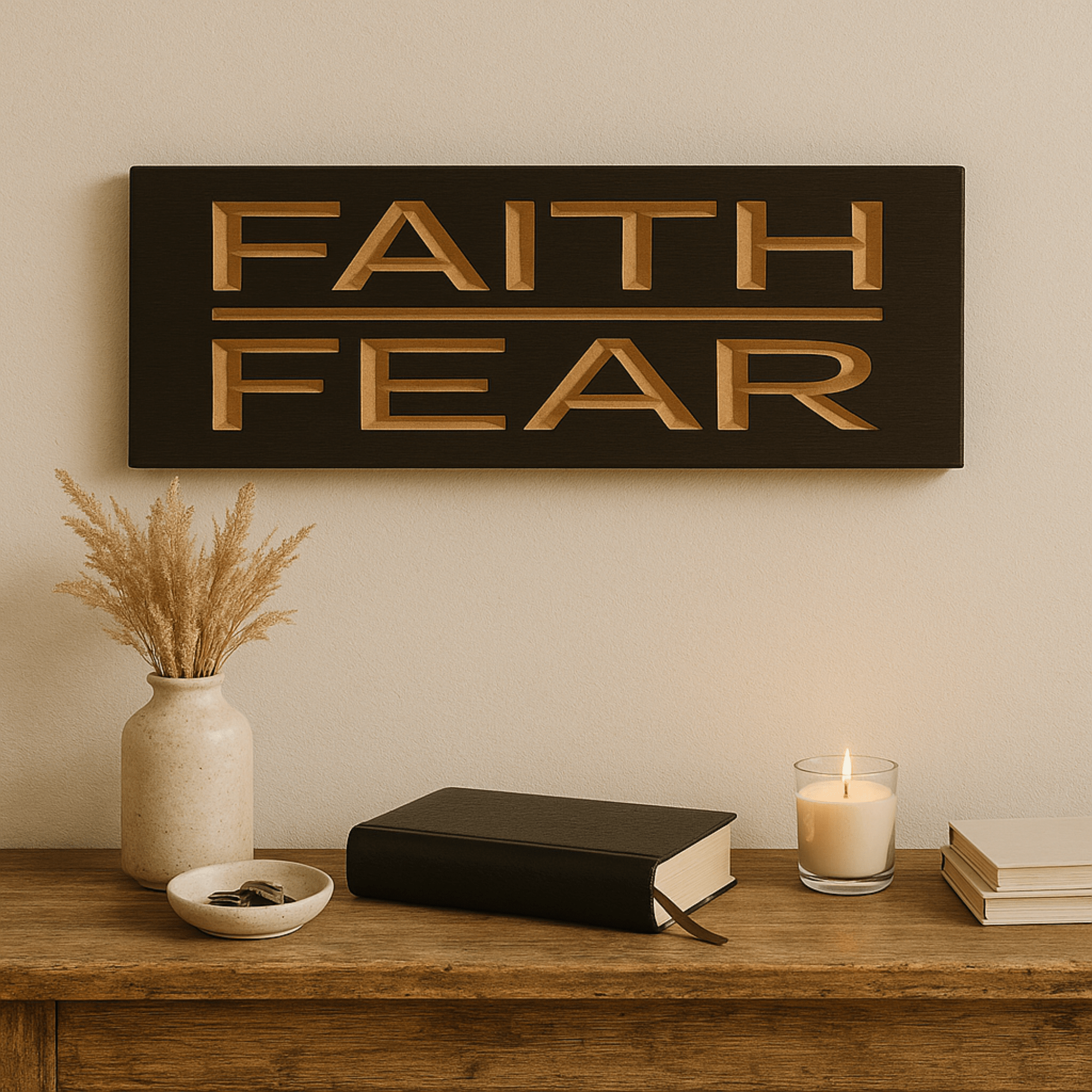 faith-over-fear-sign-entryway - faith over fear wooden sign wood sign by Bluegrass Gifts, handmade in Kentucky