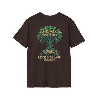 Faith Shirt for Men — "Stronger Than an Oak" Graphic Tee in Dark Chocolate