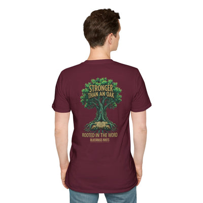 Faith Shirt for Men — "Stronger Than an Oak" Graphic Tee in Maroon