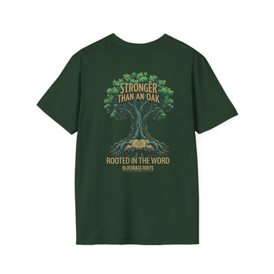 Faith Shirt for Men — "Stronger Than an Oak" Graphic Tee in Forest Green