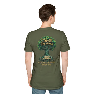 Faith Shirt for Men — "Stronger Than an Oak" Graphic Tee in Military Green