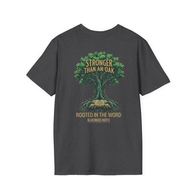 Faith Shirt for Men — "Stronger Than an Oak" Graphic Tee in Dark Heather