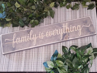 family-is-everything-wooden-sign-angled - family is everything wood sign by Bluegrass Gifts, handmade in Kentucky