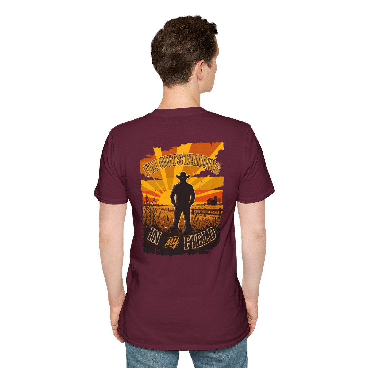 Farm Shirt — "I'm Outstanding in My Field" Graphic Tee in Maroon