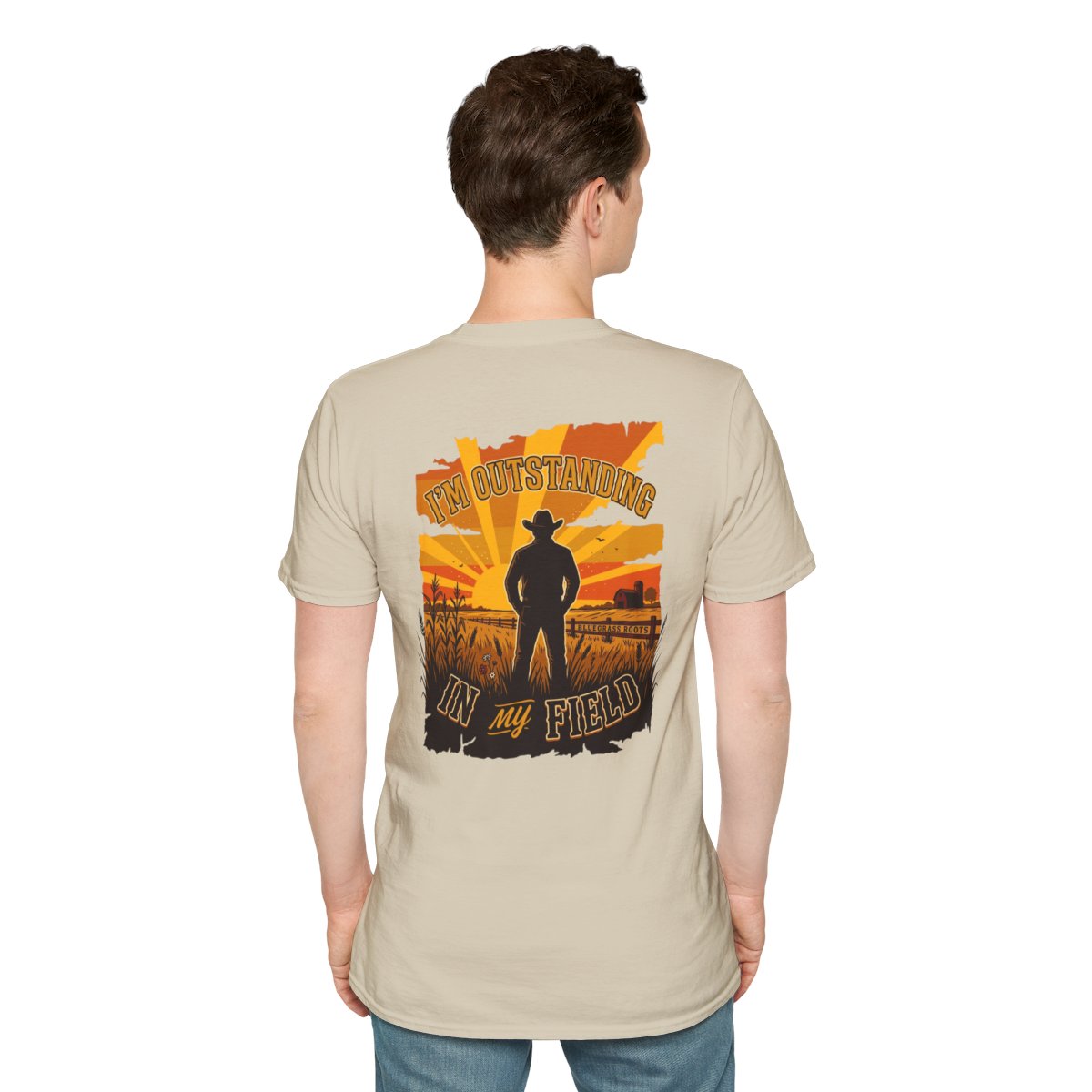 Farm Shirt — "I'm Outstanding in My Field" Graphic Tee in Sand