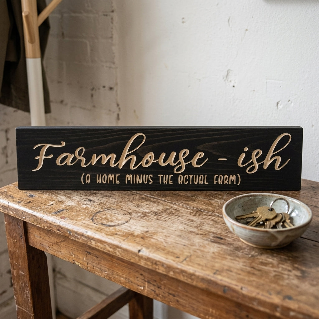 "Farmhouse-ish" | A Rineyville Original Carved Wood Sign