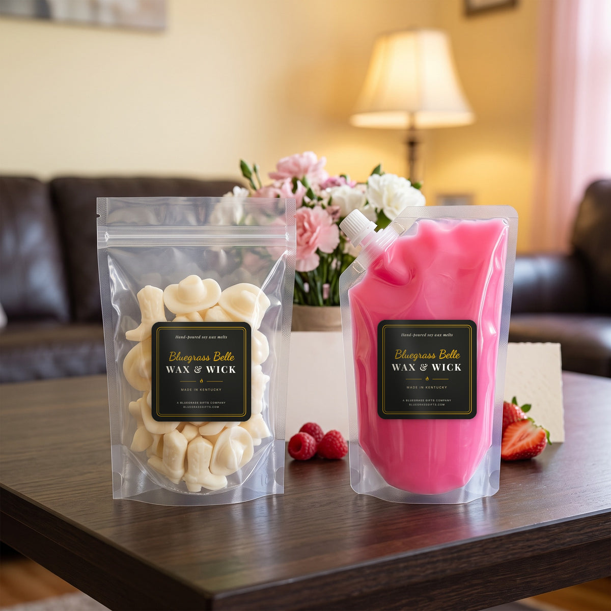 First Crush squeeze wax melt pouch and wax melt tarts by Bluegrass Belle Wax & Wick
