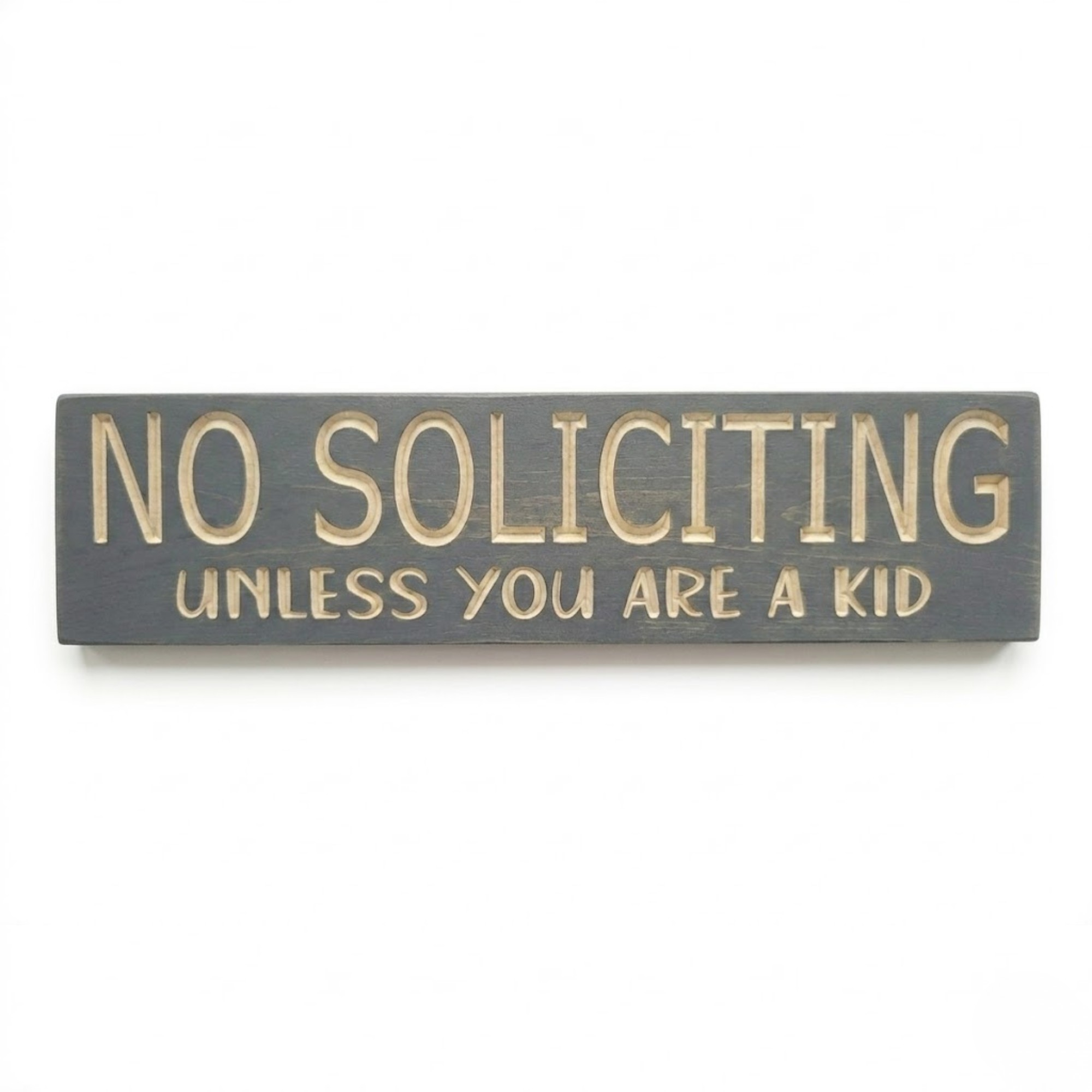 Clean, high-resolution flat lay of the "No Soliciting Unless You Are A Kid" sign against a white background for e-commerce listings.