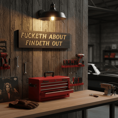 fucketh-about-findeth-out-sign-garage-worksho - fucketh about findeth out wood wood by Bluegrass Gifts