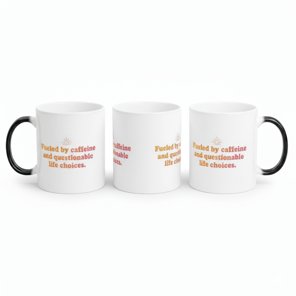 Fueled by Caffeine & Questionable Life Choices Magic Mug - heat activated color change video by Bluegrass Gifts