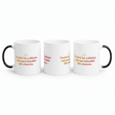 Fueled by Caffeine & Questionable Life Choices Magic Mug - heat activated color change video by Bluegrass Gifts
