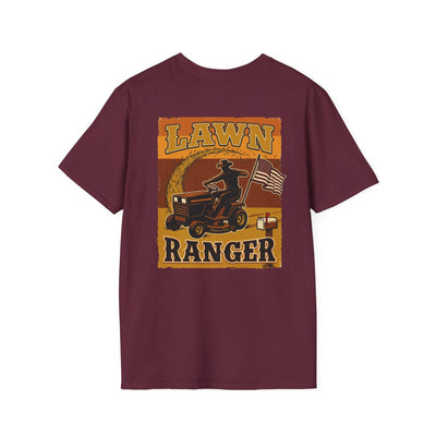 Funny Country Shirt — "Lawn Ranger" Riding Mower Tee in Maroon