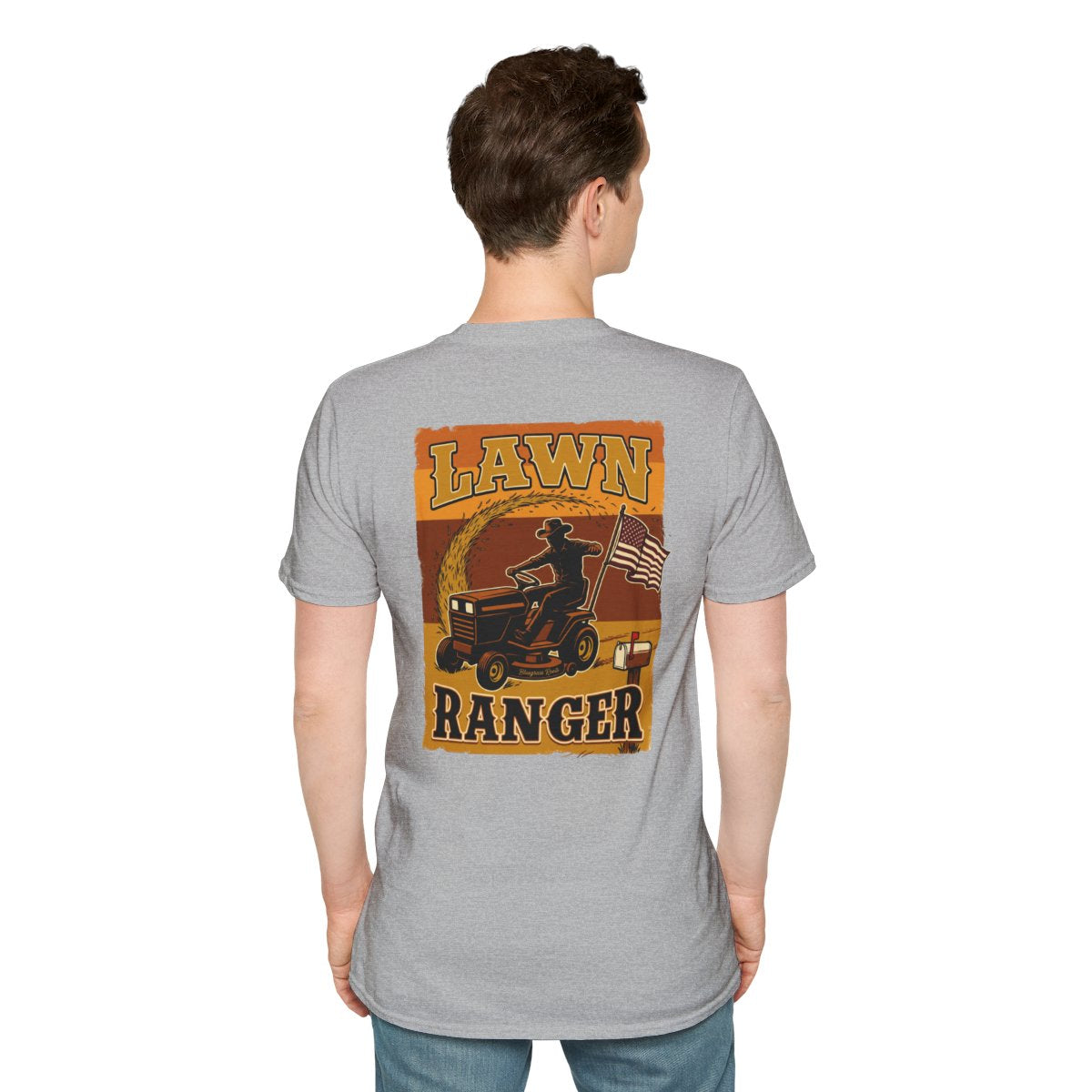 Funny Country Shirt — "Lawn Ranger" Riding Mower Tee in Sport Grey