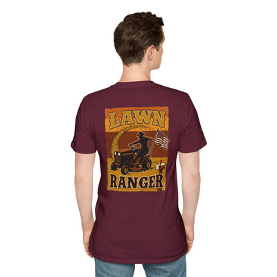 Funny Country Shirt — "Lawn Ranger" Riding Mower Tee in Maroon