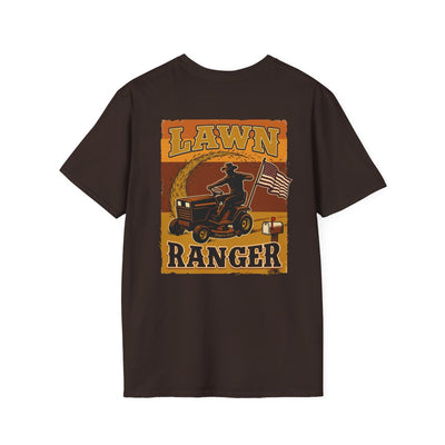 Funny Country Shirt — "Lawn Ranger" Riding Mower Tee in Dark Chocolate
