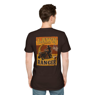 Funny Country Shirt — "Lawn Ranger" Riding Mower Tee in Dark Chocolate