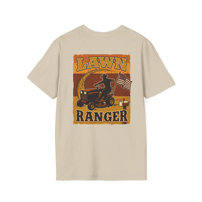Funny Country Shirt — "Lawn Ranger" Riding Mower Tee in Sand