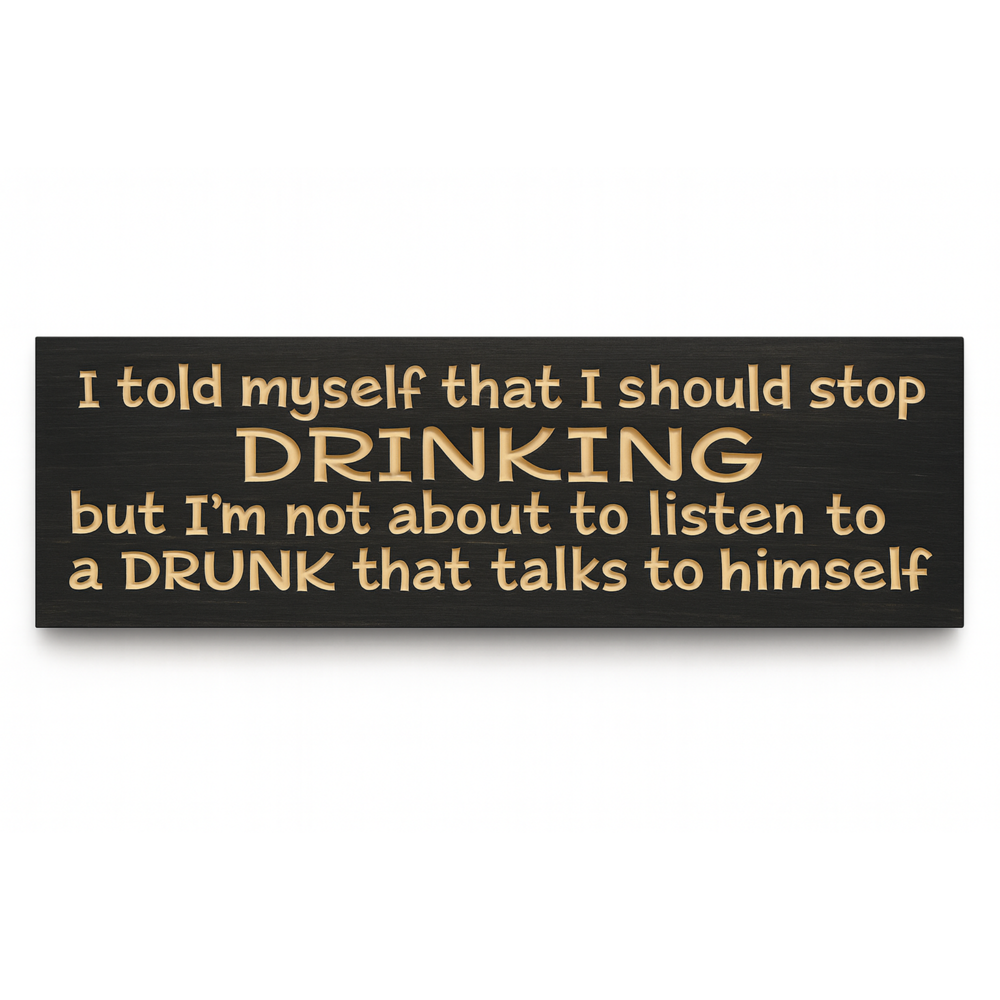 Straight-on view of the CNC-carved funny bar sign—home bar wall art wood