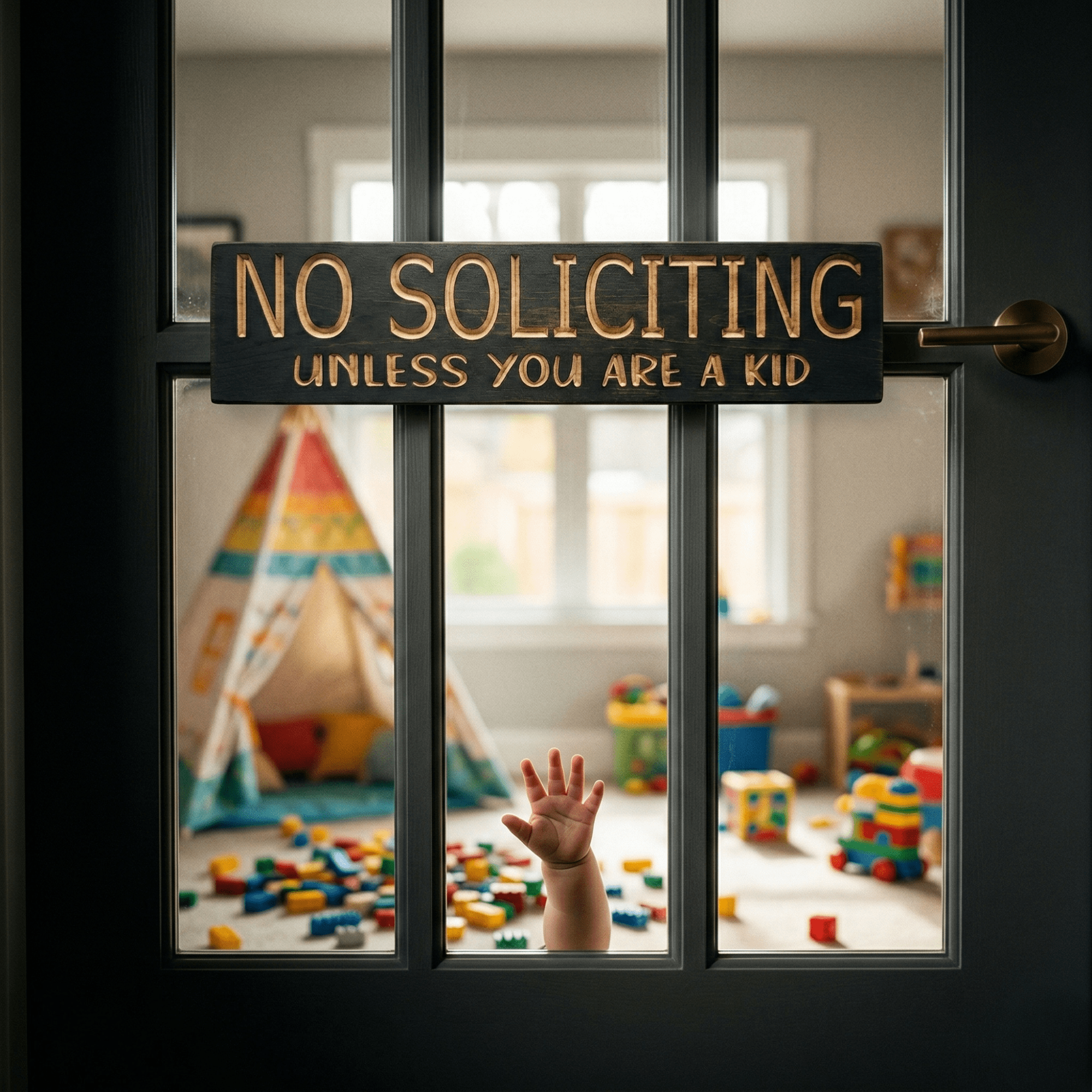 lifestyle-playroom-door-humor-sign - funny no soliciting sign wood sign by Bluegrass Gifts, handmade in Kentucky