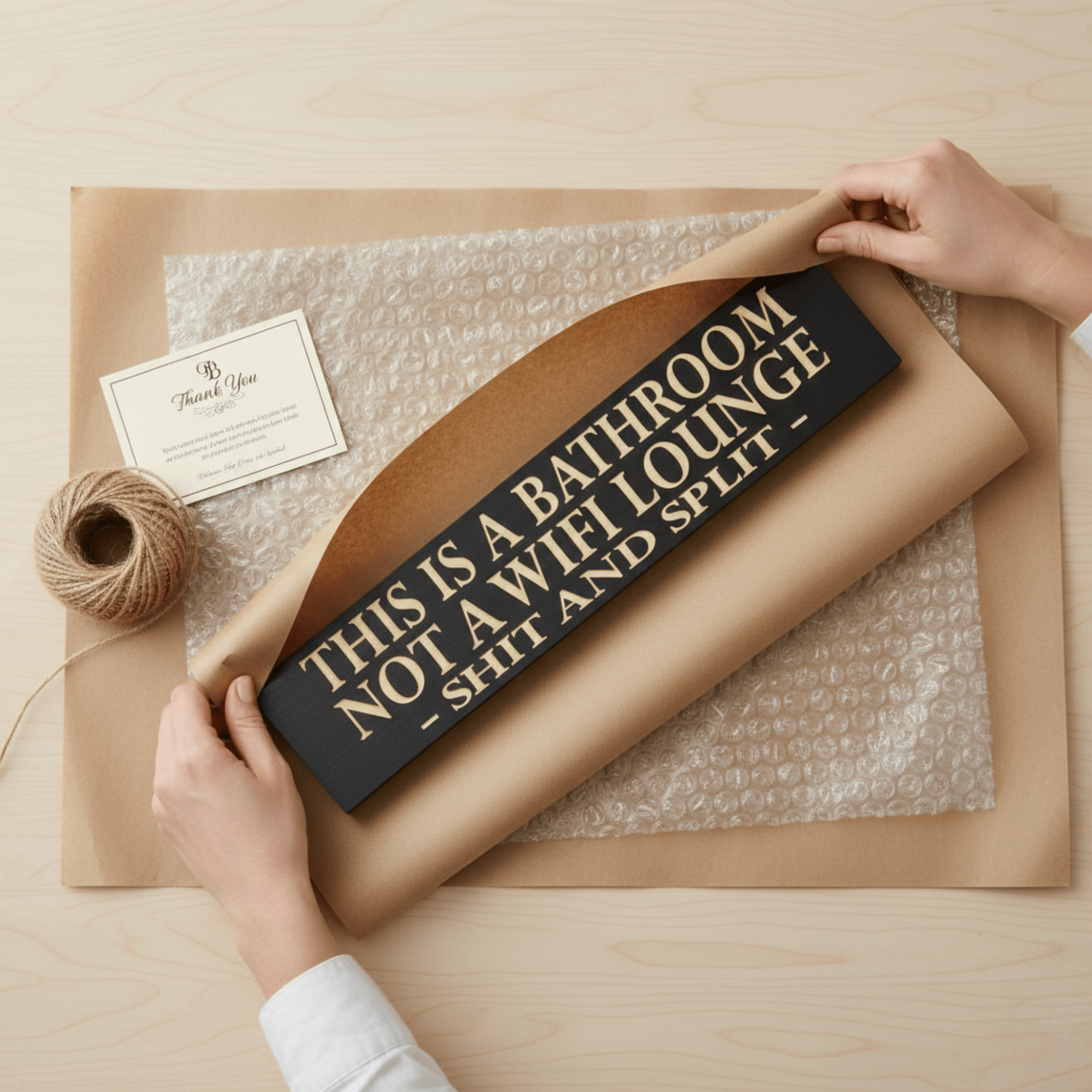 funny-shit-and-split-bathroom-sign-black-carv - funny shit and split carved wood si by Bluegrass Gifts