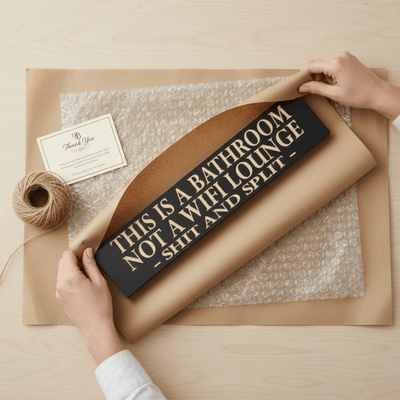 funny-shit-and-split-bathroom-sign-black-carv - funny shit and split carved wood si by Bluegrass Gifts