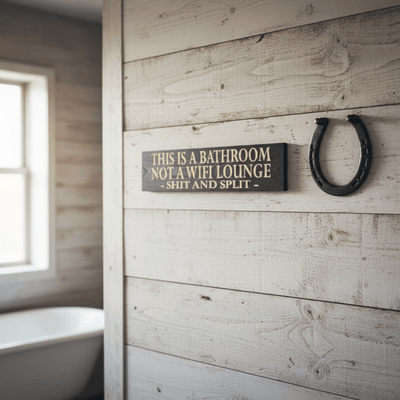 modern-rustic-bathroom-decor-funny-shit-and-s - funny shit and split carved wood si by Bluegrass Gifts