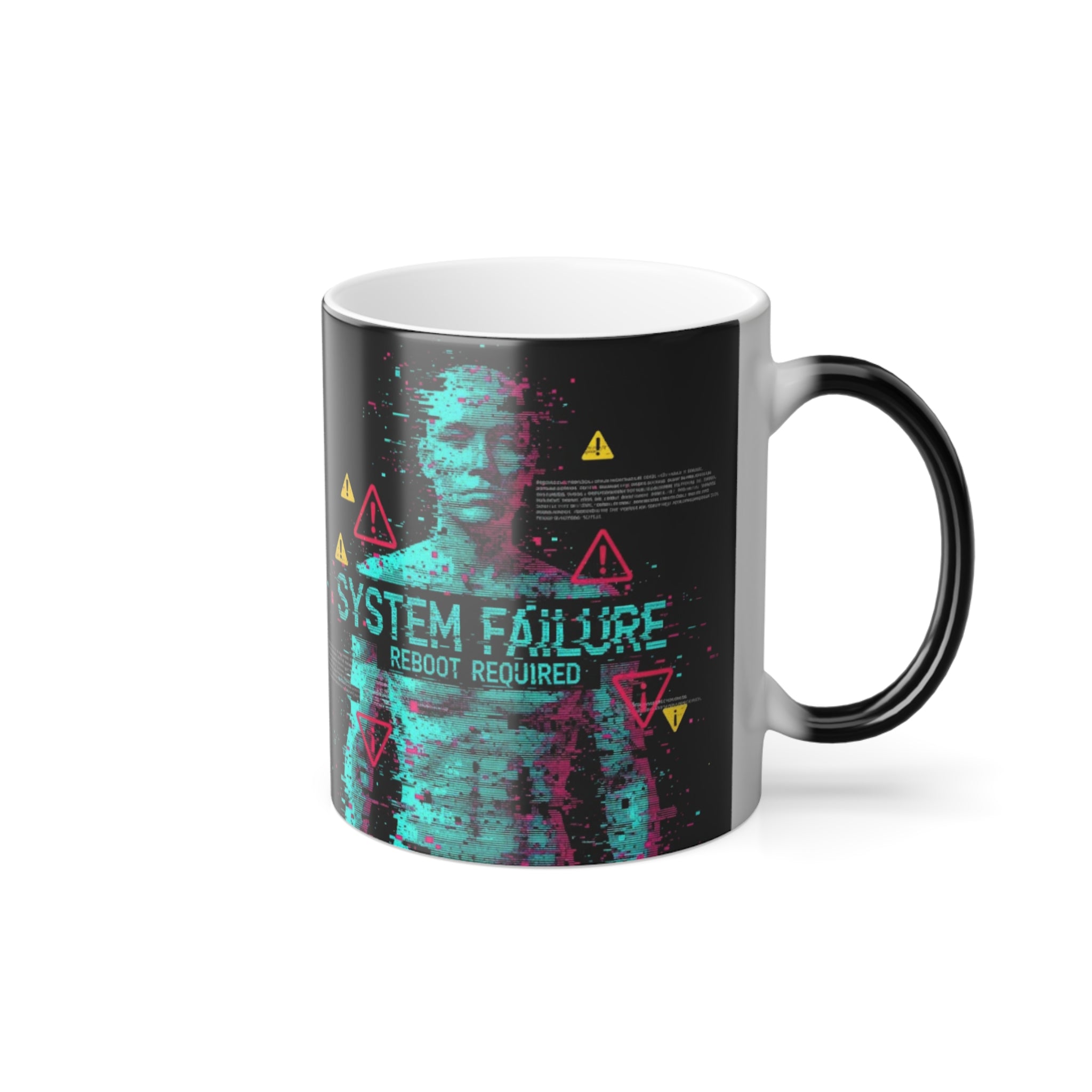 Funny System Failure Magic Mug - color changing magic mug front view before heat reveal by Bluegrass Gifts