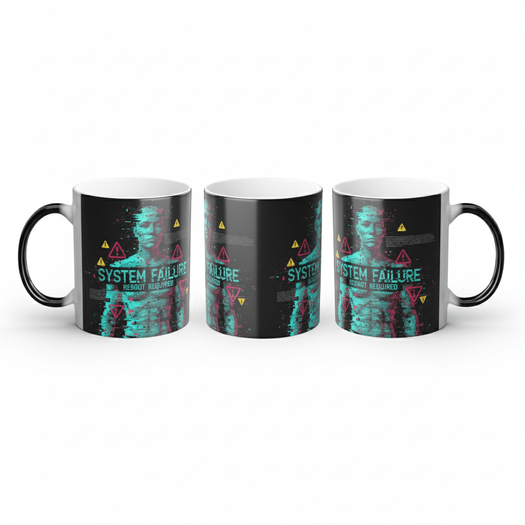 Funny System Failure Magic Mug - heat activated color change video by Bluegrass Gifts
