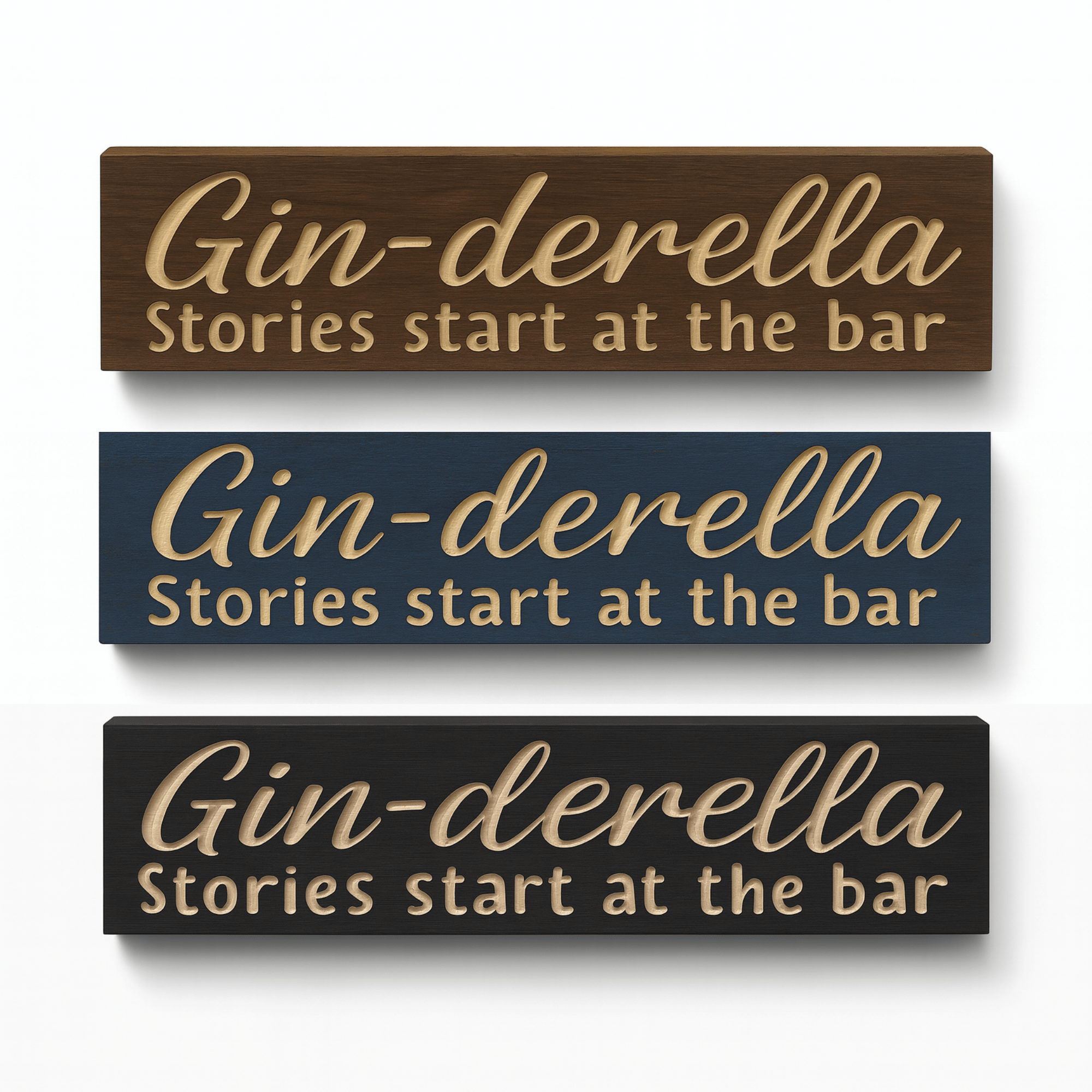 gin-derella-sign-vcarved-lettering-closeup - ginderella bar sign stories start w by Bluegrass Gifts