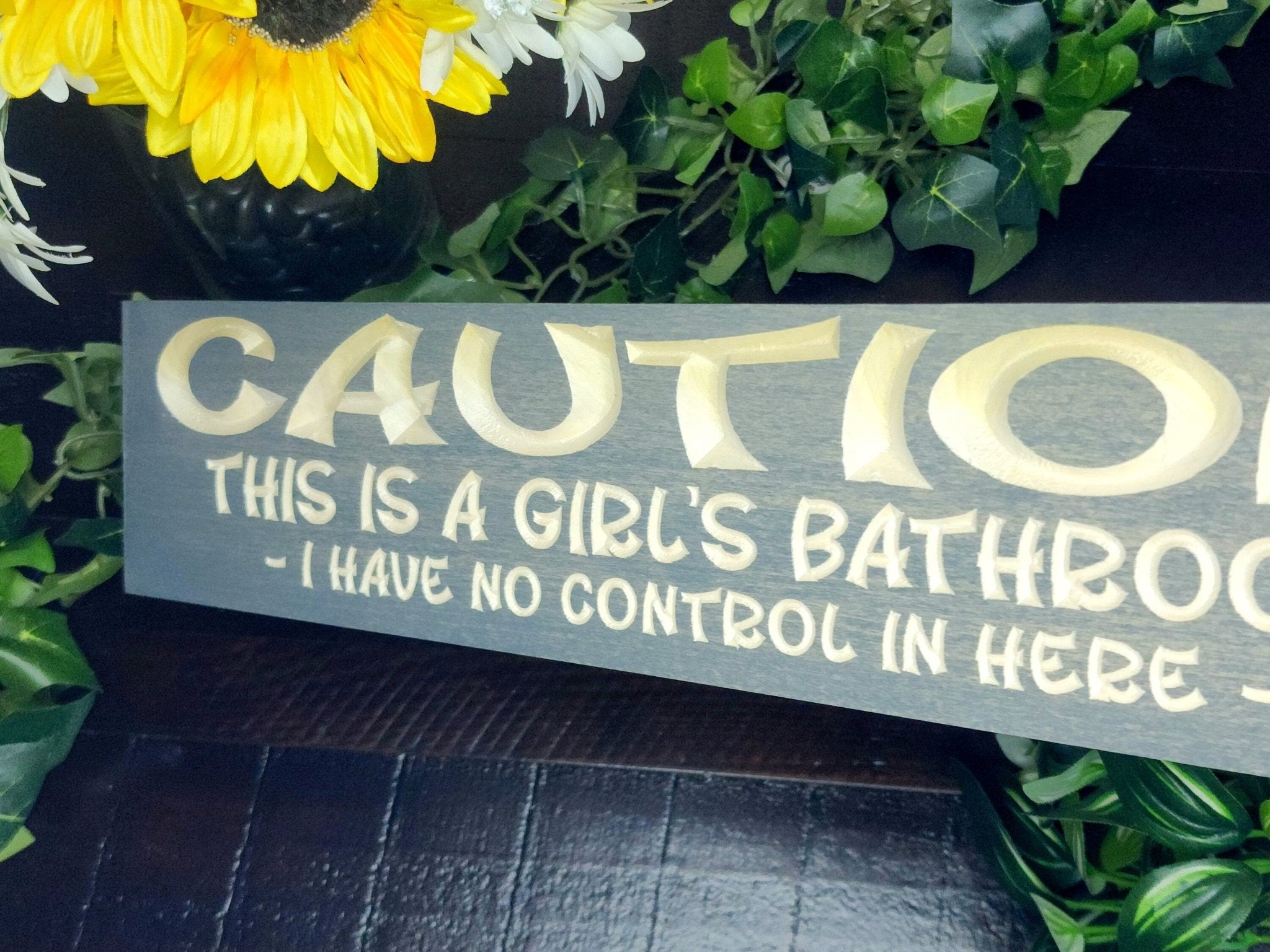 girls bathroom no control in here wood sign - funny bathroom sign - CNC-carved by Bluegrass Gifts