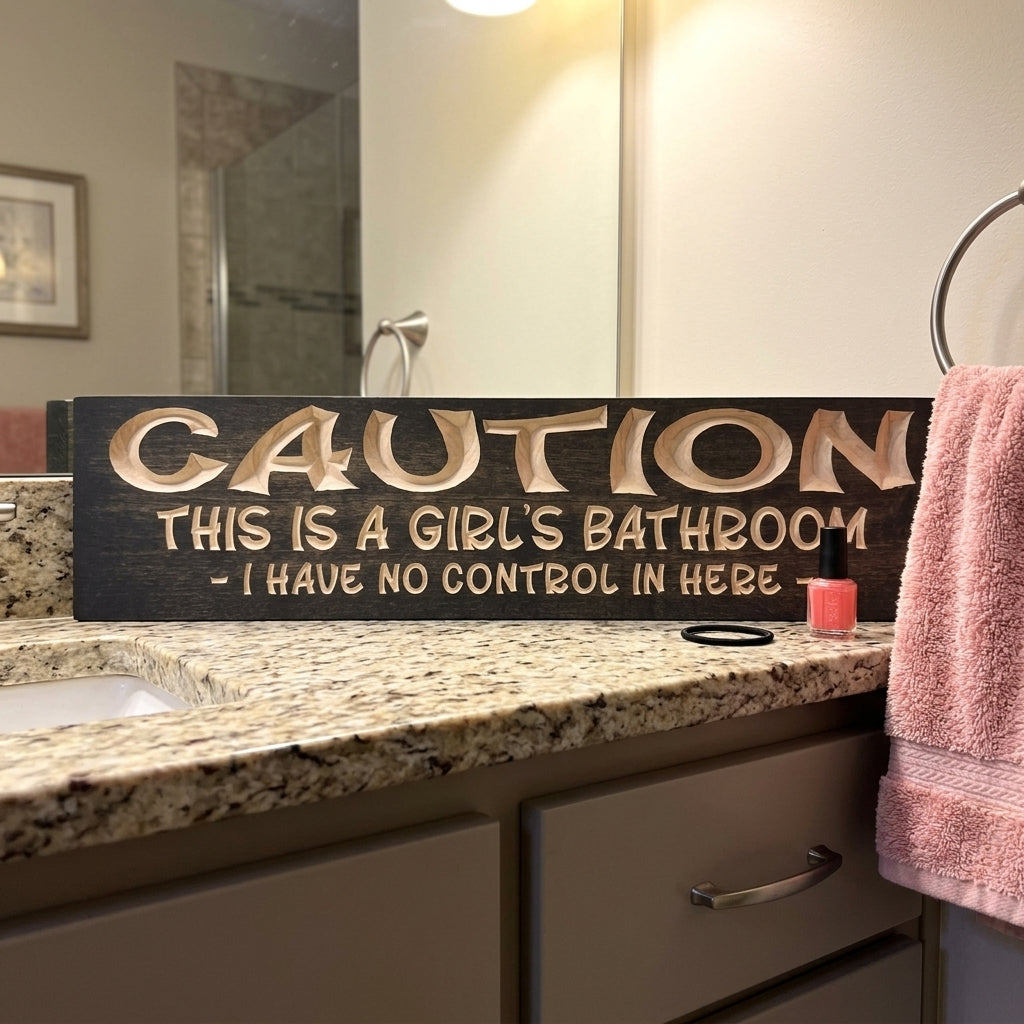 Girls Bathroom Sign — Caution: I Have No Control in Here