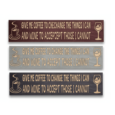 v-carved-coffee-and-wine-sign-angled-view - give me coffee and wine sign wood sign by Bluegrass Gifts, handmade in Kentucky
