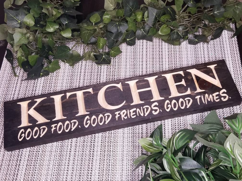 Kitchen gift farmhouse style kitchen wall dec - good food good friends good times w by Bluegrass Gifts