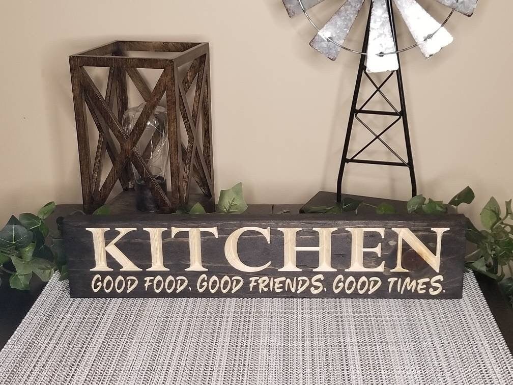 Kitchen sign wooden kitchen sign good food si - good food good friends good times w by Bluegrass Gifts