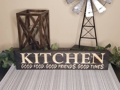 Kitchen sign wooden kitchen sign good food si - good food good friends good times w by Bluegrass Gifts