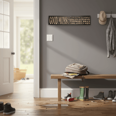 custom-wood-stain-colors-for-carved-signs - good moms have sticky floors wood sign by Bluegrass Gifts, handmade in Kentucky