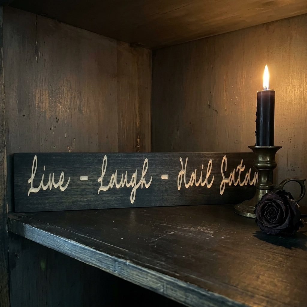 Goth Wall Decor — Live Laugh Hail Satan Carved Wood Sign