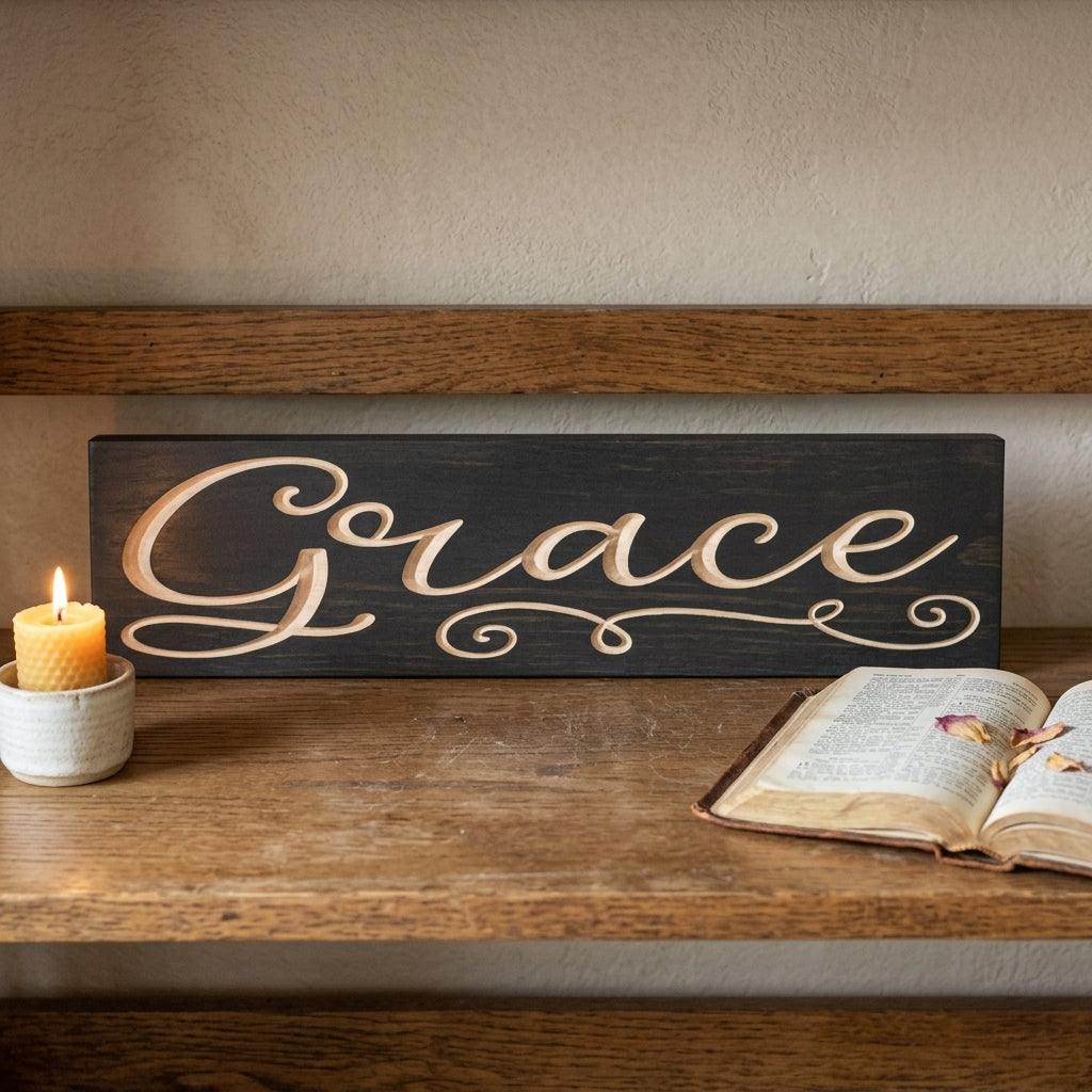 Grace Sign — Carved Wood Faith & Inspirational Wall Decor