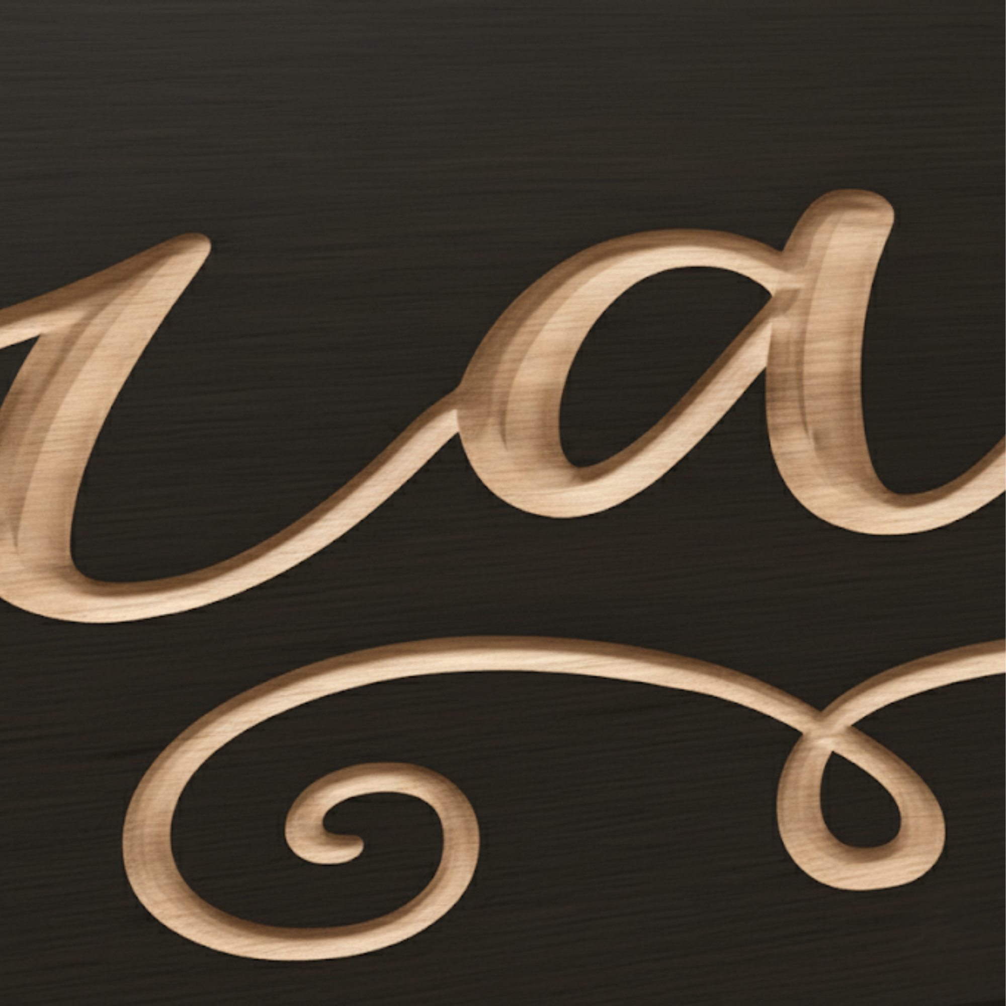 Close-up of CNC carved lettering detail on Grace wooden sign showing natural wood grain