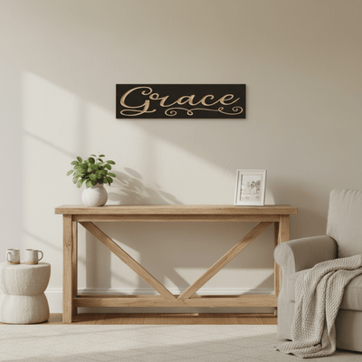 grace-wooden-sign-cnc-carved-lettering-detail - grace wooden sign wood sign by Bluegrass Gifts, handmade in Kentucky