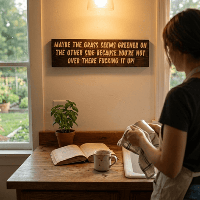 Grass Is Greener Funny Sarcastic Wood Sign on Wall – Handmade Kentucky Wall Decor
