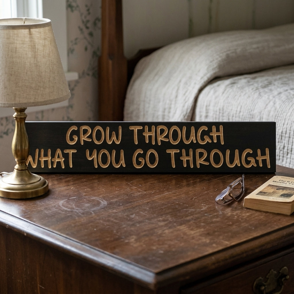 Grow Through What You Go Through Sign — Carved Wood Encouragement
