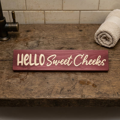 Half Bath Sign — Hello Sweet Cheeks, Carved Wood
