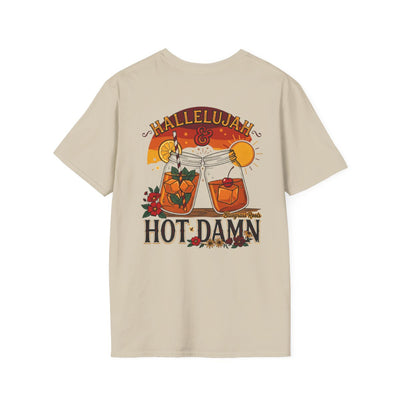 Hallelujah Shirt — "Hallelujah and Hot Damn" Graphic Tee in Sand