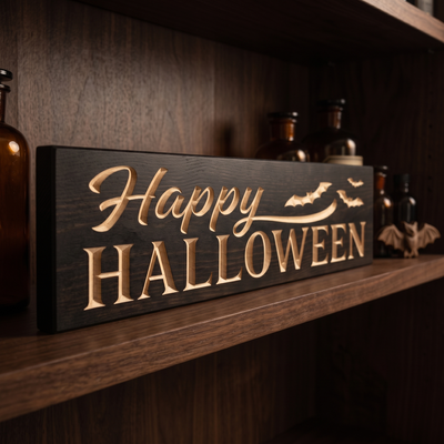 Happy Halloween Sign — Carved Wood Halloween Decor — carved wood sign — Bluegrass Gifts