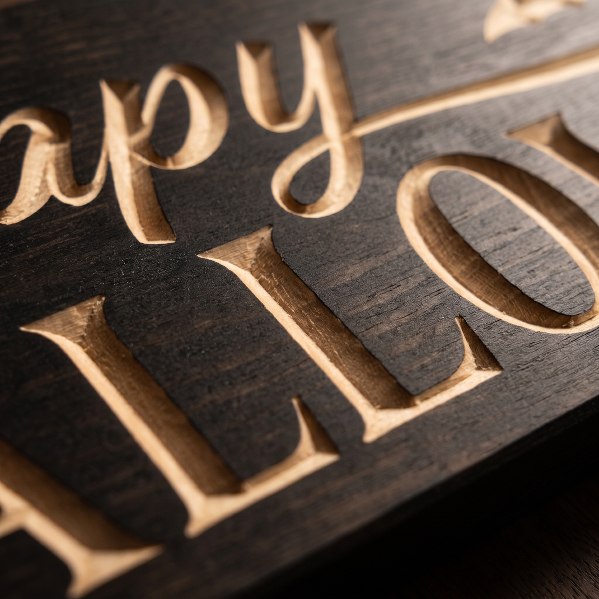 Happy Halloween Sign — Carved Wood Halloween Decor — carved lettering detail — Bluegrass Gifts