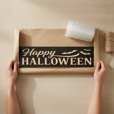 Happy Halloween Sign — Carved Wood Halloween Decor — gift-ready packaging — Bluegrass Gifts